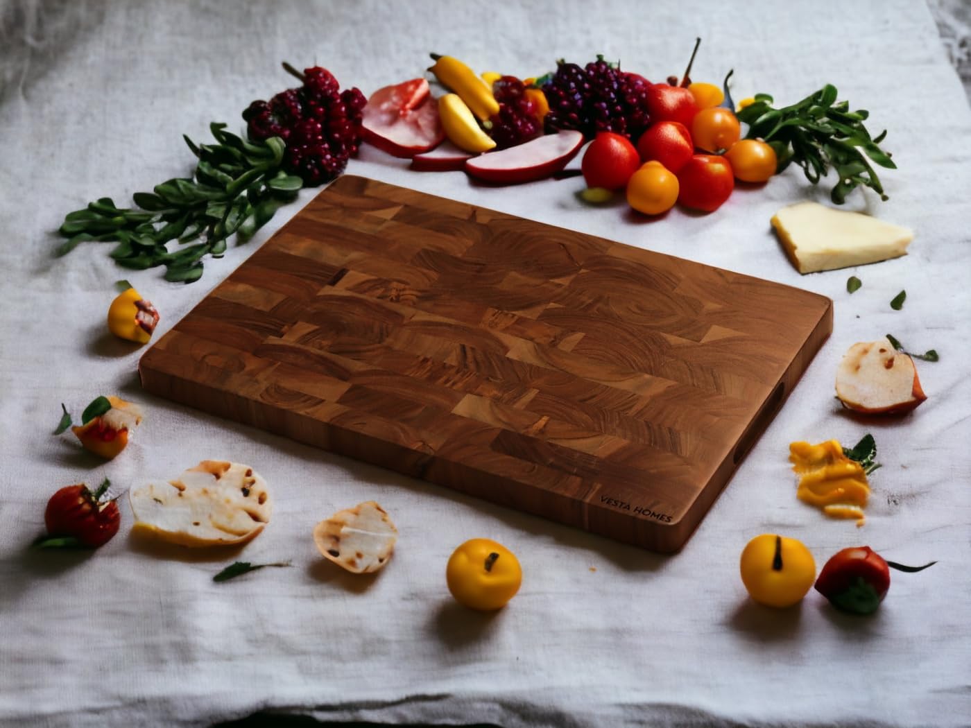 Vesta Homes Large Wooden End Grain Cutting Board | 18 * 12 Inches | Chopping, Serving Board/Block for Kitchen Vegetables, Fruits, Cheese and Charcuterie | Natural Acacia Wood | Handcrafted