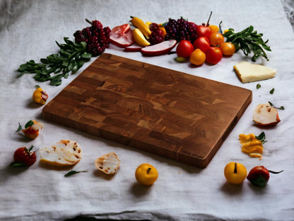 Vesta Homes Large Wooden End Grain Cutting Board | 18 * 12 Inches | Chopping, Serving Board/Block for Kitchen Vegetables, Fruits, Cheese and Charcuterie | Natural Acacia Wood | Handcrafted
