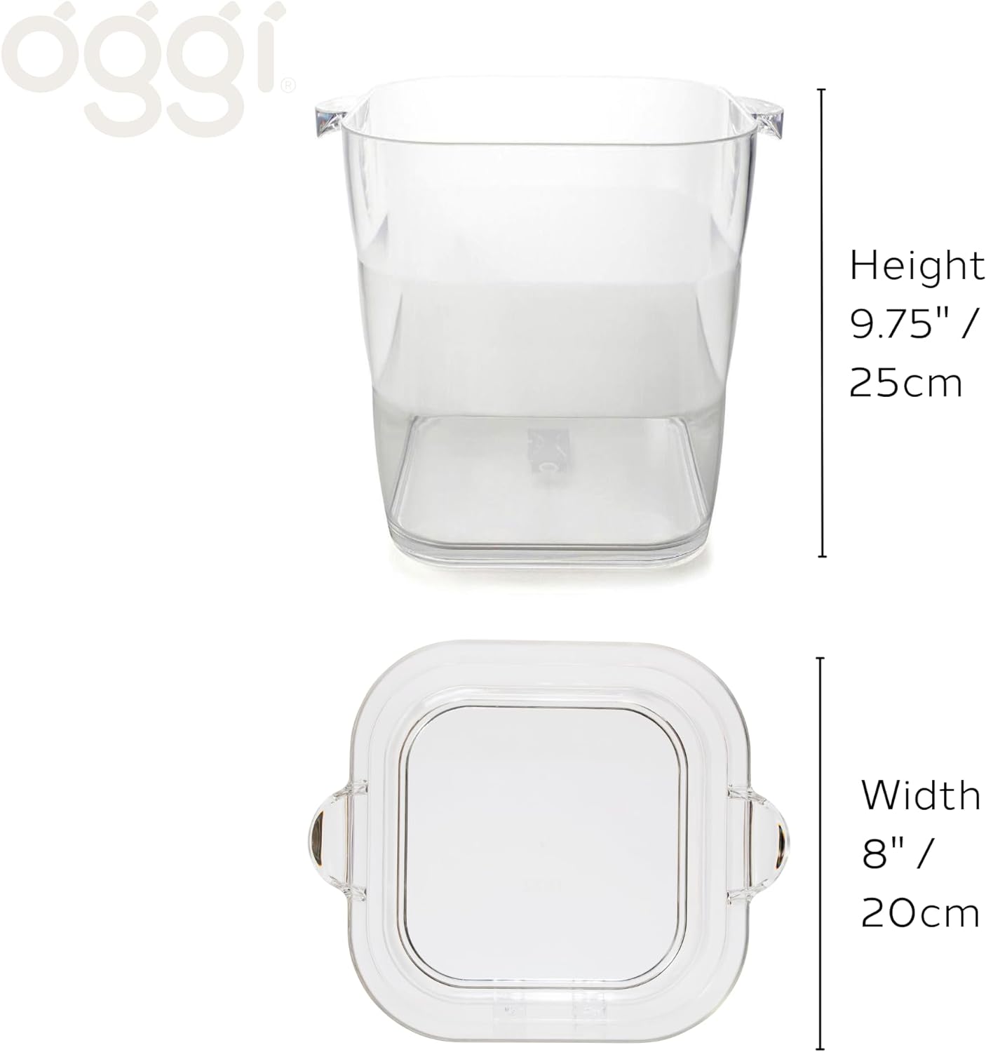 OGGI Acrylic Square Ice Bucket - Clear Beverage Cooler w/Handles, Wine Cooler, Beer Chiller, Ideal Drink Buckets for Parties, Use Ice Tub for Indoor or Outdoor Bars, 8˝ x 8˝