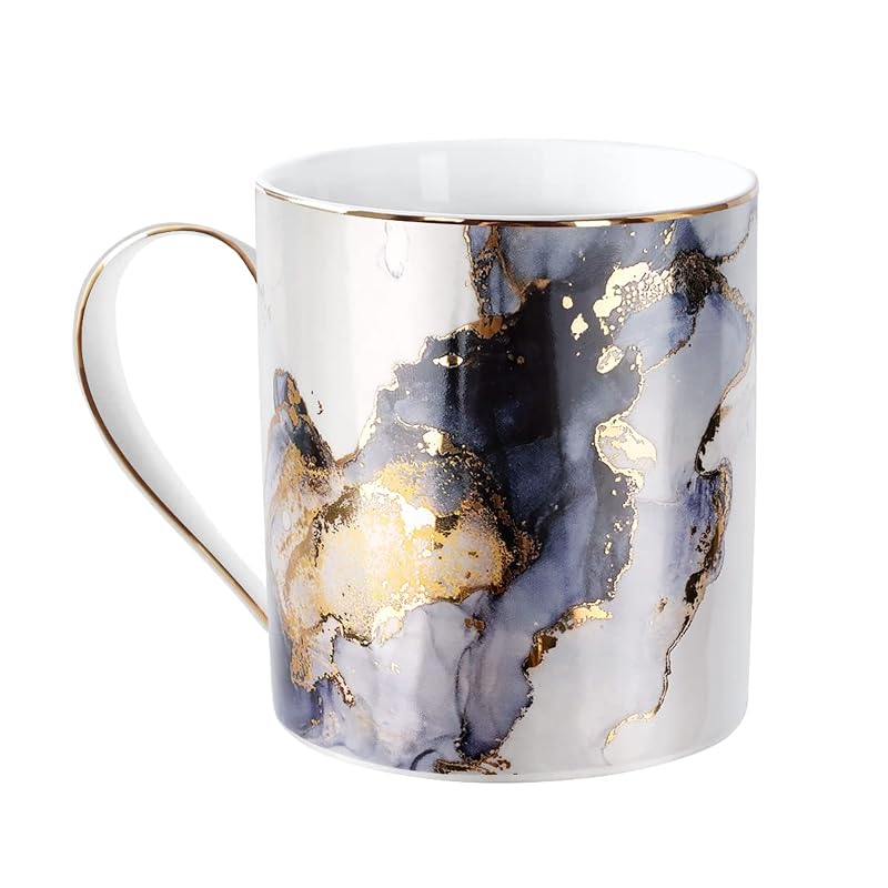 Marble Gold 14 oz Ceramic Coffee Mug - Gift Gift for Women, Black & Gold Marble