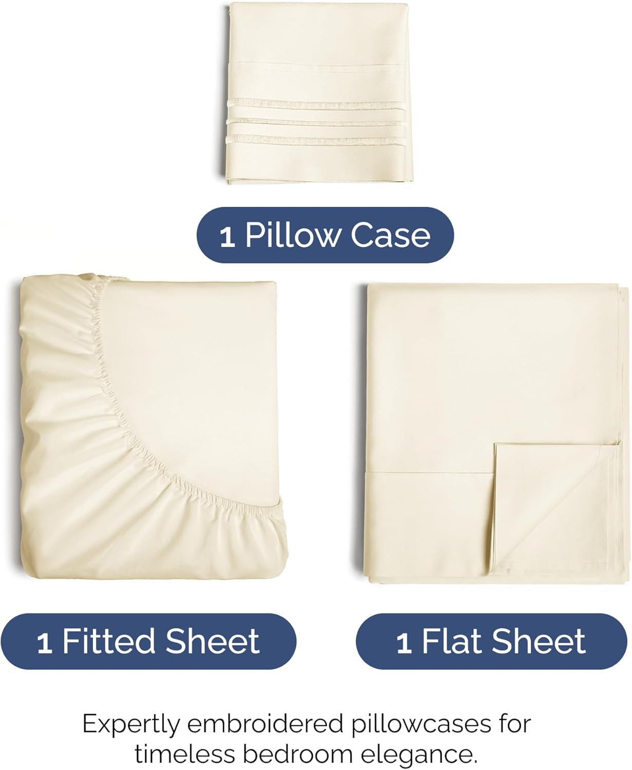 Skiennix Twin Size 3 Piece Sheet Set - Comfy, Breathable & Cooling Bedding - Ultra-Soft, Deep Pockets, Off White