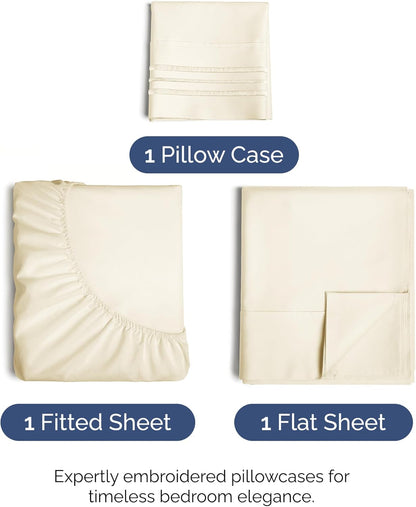 Skiennix Twin Size 3 Piece Sheet Set - Comfy, Breathable & Cooling Bedding - Ultra-Soft, Deep Pockets, Off White