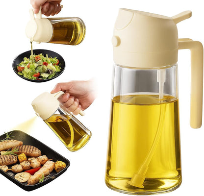 Skiennix 2-in-1 Olive Oil Sprayer & Dispenser - 470ml Glass Bottle for Cooking, BBQ & Salad (White)