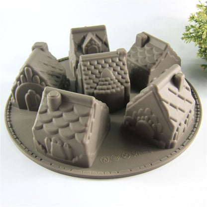 Joyeee 1 Pack House Shape Silicone Mold, 6 Cavity Non-stick Cozy Village Baking Pan, House Shape Soap Mold, Mini Christmas House Cake Molds for Brownies Chocolate Jelly Pudding Cupcake Ice-cream