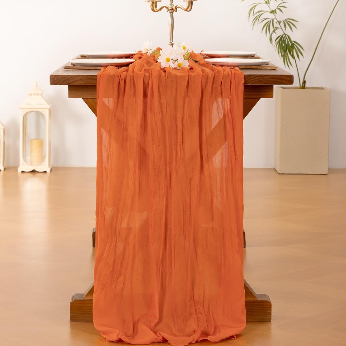 Socomi Cheesecloth Table Runner - 10pcs Orange Boho Rustic Gauze | 120 Inch for Weddings & Parties
