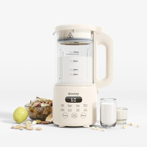 Bovoey Nut Milk Maker,8 in 1 New Upgrade Soy Milk Maker Automatic for Almond,Oat,Plant-Based Milk and Non-Dairy Beverages,42oz Almond Milk Maker Machine with Delay Start/Self Clean/Boil Water
