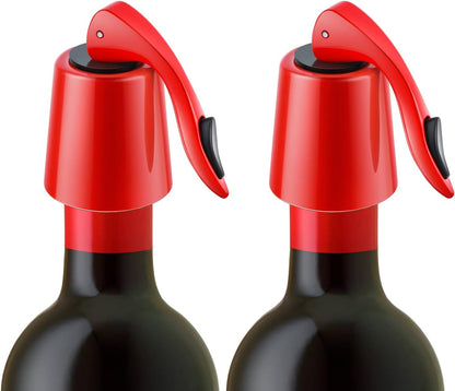 Wine Stoppers Set of 2 - Stainless Steel Wine Bottle Stopper with Silicone Seal, Reusable Beverage Preserver, Freshness Keeper, Premium Bottle Sealers, Ideal Wine Saver Accessory Gift Set