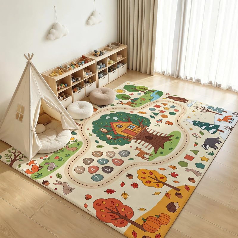 Tree House Learning Rug 3x5 ft - Kids Bedroom Educational Play Mat with Forest Design - Variation of THIS listing