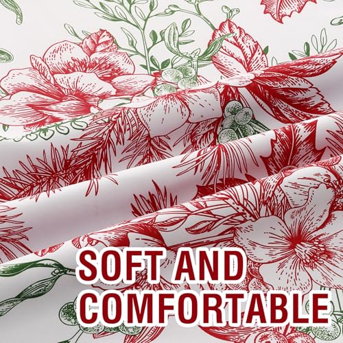 Blackout Christmas Curtain Set 52x96 Inches Vintage Floral 2 Panels - Red & Green