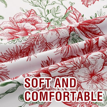 Blackout Christmas Curtain Set 52x96 Inches Vintage Floral 2 Panels - Red & Green