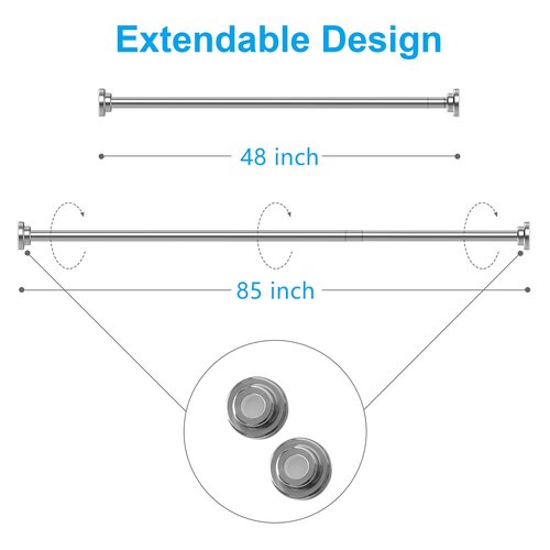 TEECK Shower Curtain Rod, 48-85 Inch Adjustable Tension Spring, Premium Stainless Steel, Anti-Slip, No Driling, No Rust, for Bathroom,Silver,Easy to use