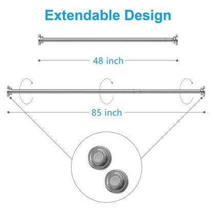 TEECK Shower Curtain Rod, 48-85 Inch Adjustable Tension Spring, Premium Stainless Steel, Anti-Slip, No Driling, No Rust, for Bathroom,Silver,Easy to use