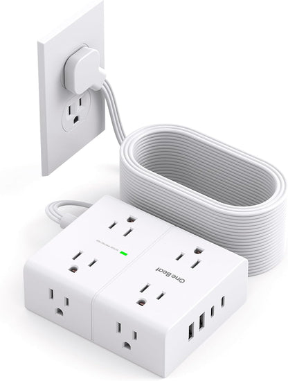 Skiennix Surge Protector Power Strip - 15 ft Cord with 8 Outlets & 4 USB Ports | Ideal for Home & Office