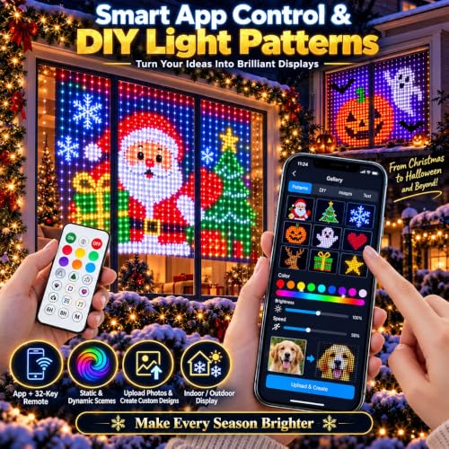 Smart LED Curtain Lights Christmas 5.24x5.24 ft - 256 LEDs, 5 Dynamic Modes