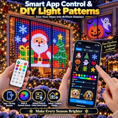 Smart LED Curtain Lights Christmas 5.24x5.24 ft - 256 LEDs, 5 Dynamic Modes