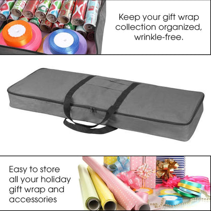 Primode Gift Wrap Organizer - Christmas Wrapping Paper Storage Bag with Pockets | 37” x 14” x 4” | Durable 600D Oxford Material (Gray)