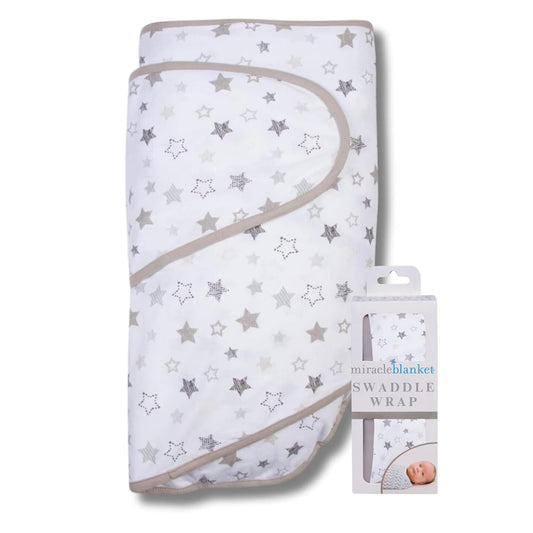 Miracle Blanket Swaddle Wrap - Soft & Secure Sleep Sack for Infants - Easy-to-Use Design (Gray Stars)