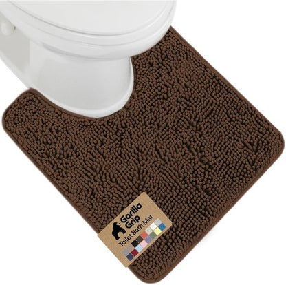 GORILLA GRIP Plush Chenille Bath Rug Mat - Soft Microfiber Oval Toilet Base Mat | Machine Washable, Brown