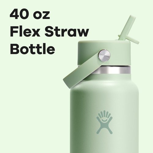 Hydro Flask Water Bottle - Insulated Stainless Steel with Wide Mouth Flex Straw Lid - 40 Oz Aloe Green