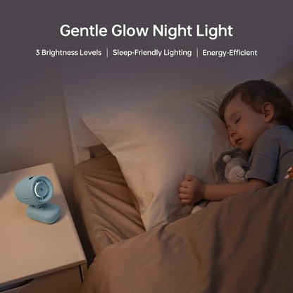 JISULIFE 2026 Clip Fan – Small & Stylish with 38H Cooling, Soft Night Light, One‑Click Detachable for Stroller or Desk, Safe Stroller Fan for Crib Car Seat Nursery Travel, Gifts for Baby Mom (Blue)
