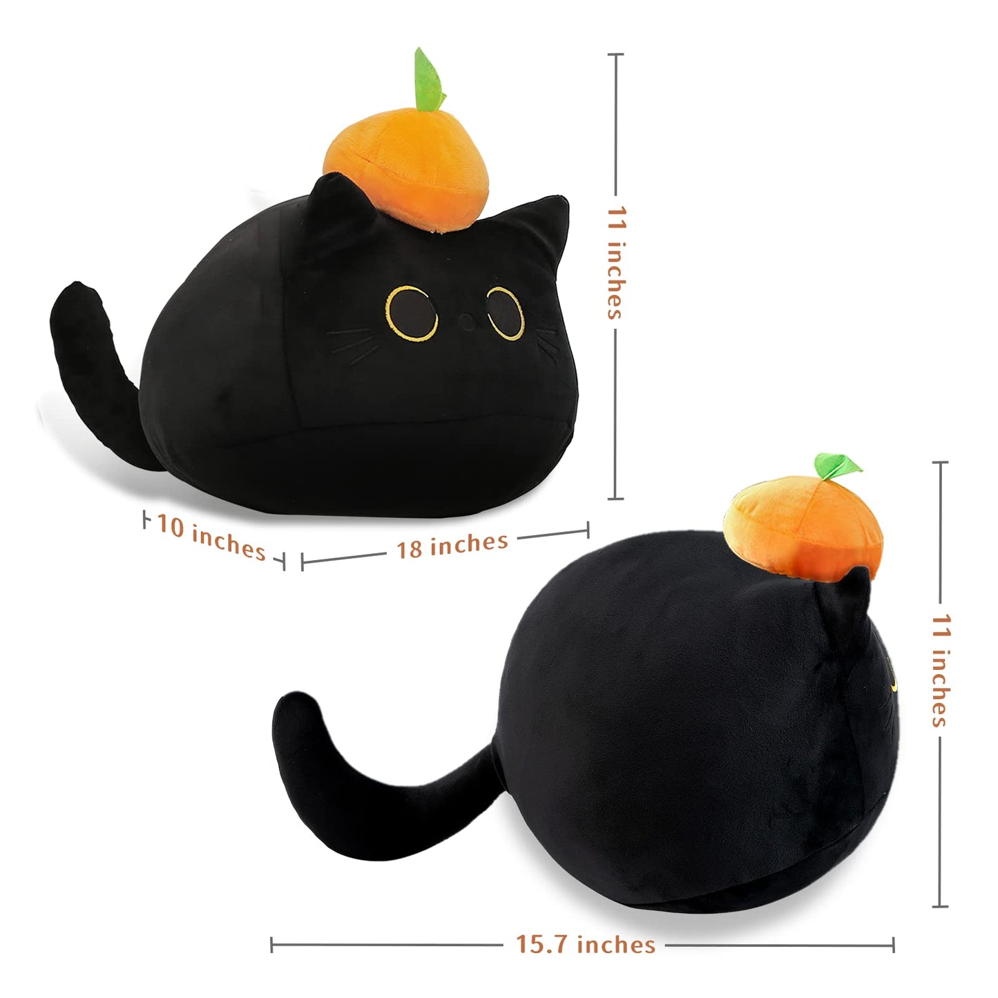 SteasMotai Black Cat Plush Toys Pillow,3D cat Shaped Stuffed Cute Animal Toy Pillow Cushion,Soft Kawaii Black cat Plush Doll cat Plush Toys Stuffed Animals Plush Toys (OE 15.7in Black)