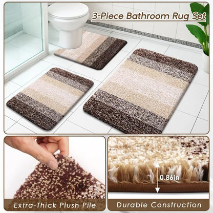 Ombre Brown Bathroom Set with Shower Curtain, Rugs & Accessories