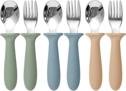 Eascrozn Toddler Utensils - 6 Pack Kids Silverware Set with Silicone Handles | Safe Stainless Steel Forks & Spoons