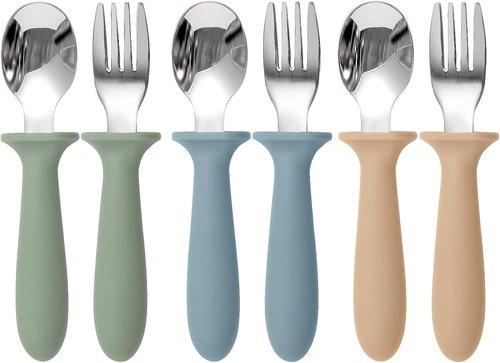 Eascrozn Toddler Utensils - 6 Pack Kids Silverware Set with Silicone Handles | Safe Stainless Steel Forks & Spoons