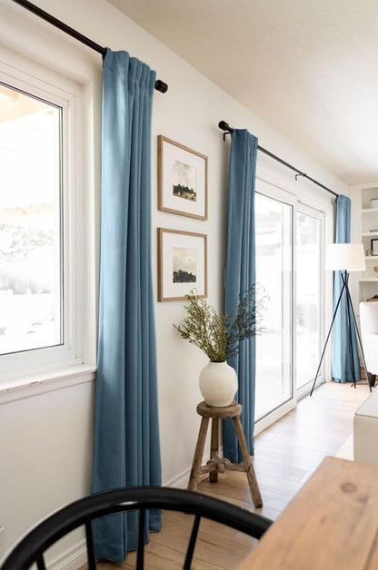 Skiennix 100% Blackout Linen Curtains - Thermal Insulated Drapes, 50" W x 96" L, Stone Blue | 2 Panels Set