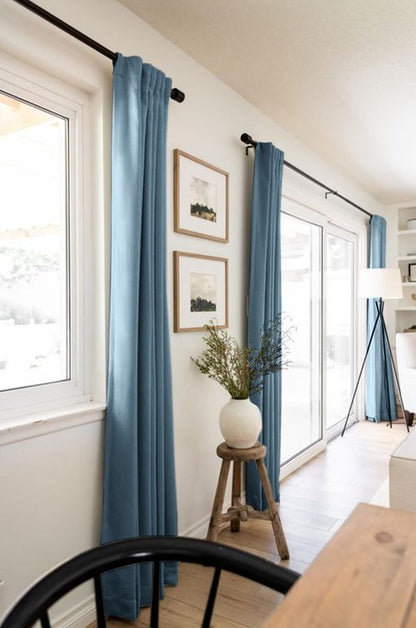 100% Blackout Shield Linen Blackout Curtains for Bedroom 102 Inches Long, Back Tab/Rod Pocket Living Room Drapes, Thermal Insulated Blackout Curtains 2 Panels Set, 50" W x 102" L, Stone Blue