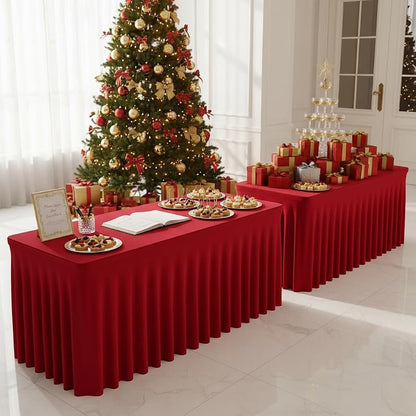 2 Pack Red 8 Ft Spandex Table Covers for Christmas Parties