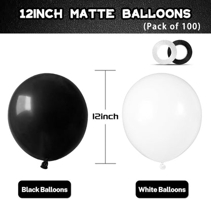 Skiennix 100 Pcs Black & White Balloons - 12 Inch Thickened Latex for Birthday & Wedding Decor