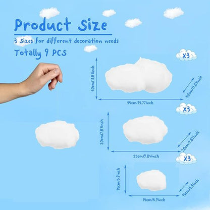 9Pcs Artificial Cloud Props - 3D Decorative Fake Clouds for Room Ceiling & Wedding Decor