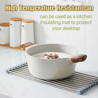 Roll Up Dish Drying Rack - Stainless Steel Foldable Kitchen Rack | 17.7" x 11.8" Grey Design