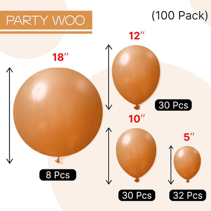 PartyWoo Light Brown Balloons - 100 Pcs Latex Balloon Arch Kit | Various Sizes for Birthday & Wedding Decor