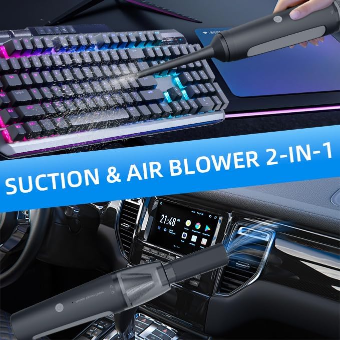 OMO Handheld Vacuum, 13000PA Portable Cordless Car Vacuum Cleaner, Suction and Blow 2 in 1 Dust Removal Vacuum Cleaner for Car, Home, Office,Pet. Black