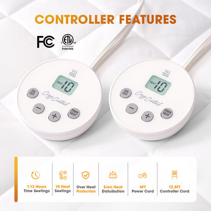 Valthie Heated Mattress Pad Queen Size,Dual Control Electric Mattress Pad,Bed Warmer with 10 Heat Settings & 1-12 Hours Auto Shut Off,Fit Up to 8-21" Deep Pocket, Machine Washable(60"x80",White)