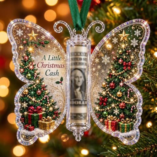 Christmas Cash Gift Butterfly Ornament - Holiday Money Holder, Tree Variation