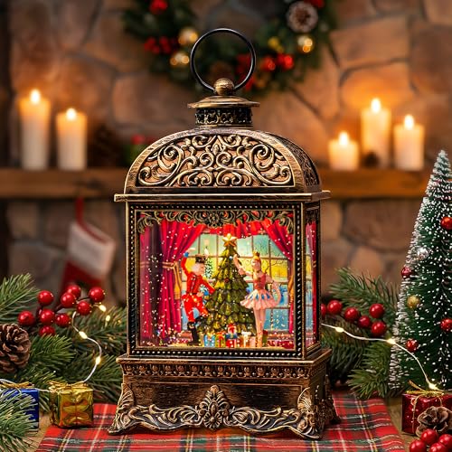 Christmas Snow Globe Lantern with Nutcracker and Princess - 10.125'' Holiday Decor