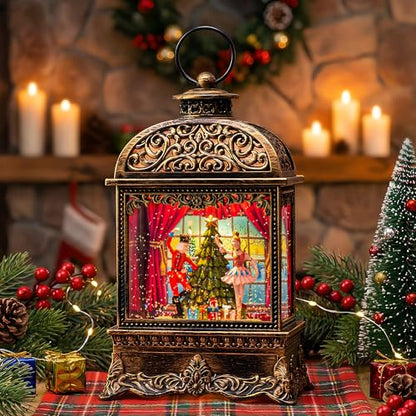 Christmas Snow Globe Lantern with Nutcracker and Princess - 10.125'' Holiday Decor