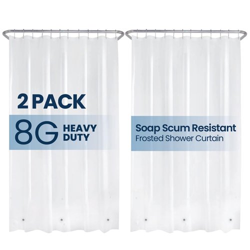 LiBa Shower Curtain - Waterproof Plastic Shower Curtain Premium PEVA Non-Toxic with Rust Proof Grommets Frosted 8G Heavy Frosted Duty Bathroom Accessories 72x72 2 Pack