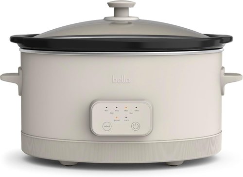 Bella 6.0 Qt Programmable Slow Cooker - Ceramic Nonstick, Adjustable Temp & Cooking Times, Oatmilk