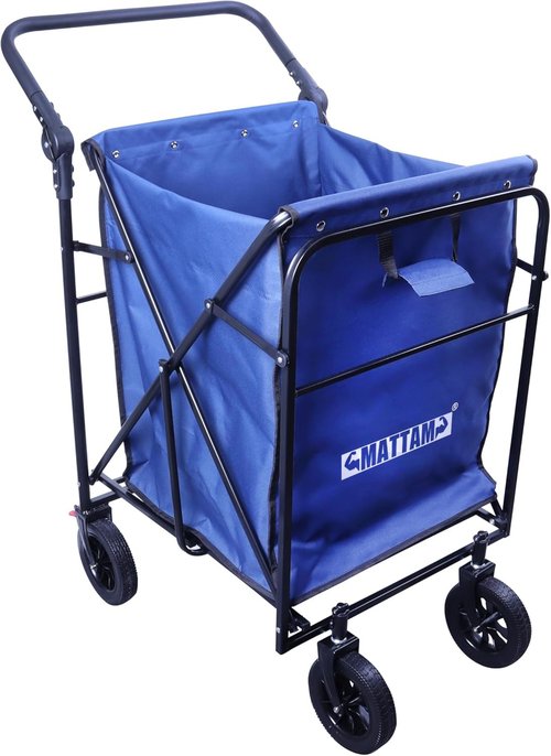 MATTAM Collapsible Basket Trucks Service Carts with Wheels for Material handling, 265 lbs Capacity，21" L x 18.9" W x 35.4" H (Blue)