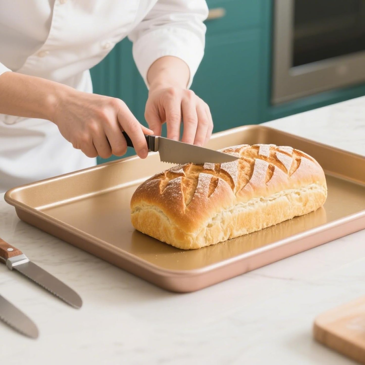 ZOENHOU Nonstick Baking Sheet Pan Set - 3 Sizes (9, 11, 13 Inch) | Rose Gold Cookie & Cake Trays