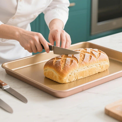 ZOENHOU Nonstick Baking Sheet Pan Set - 3 Sizes (9, 11, 13 Inch) | Rose Gold Cookie & Cake Trays