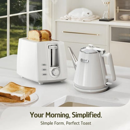 Hazel Quinn 2-Slice Compact Toaster - Wide Slots for Thick Bread & Bagels, 6 Browning Levels | White