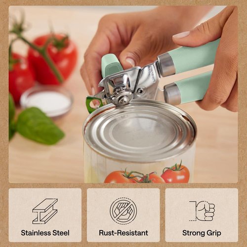 Gorilla Grip Heavy Duty Can Opener - Stainless Steel, Smooth Edge, Comfortable Handle | Mint Color