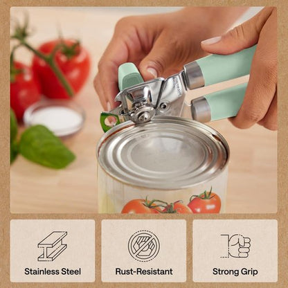 Gorilla Grip Heavy Duty Can Opener - Stainless Steel, Smooth Edge, Comfortable Handle | Mint Color