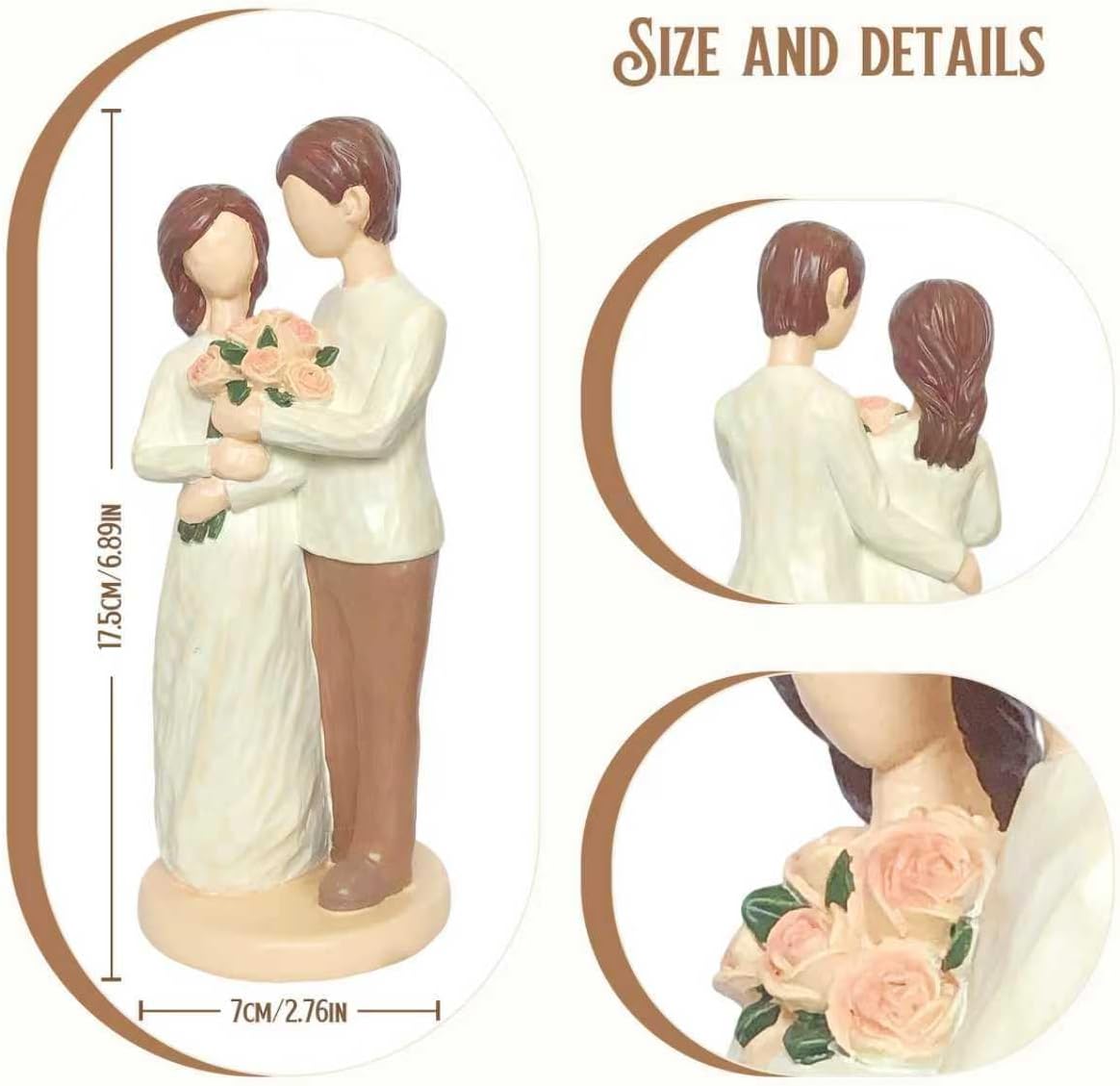 Mr & Mrs Couple Figurine - Hand-Painted Resin Wedding Cake Topper | Perfect Valentine's Day & Anniversary Gift (Brown)