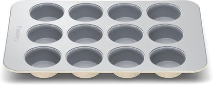 Caraway Non-Stick Ceramic Muffin Pan - 12-Cup Design with Naturally Slick Coating - Non-Toxic & PFOA Free - Ideal for Cupcakes & Muffins - Cream Color